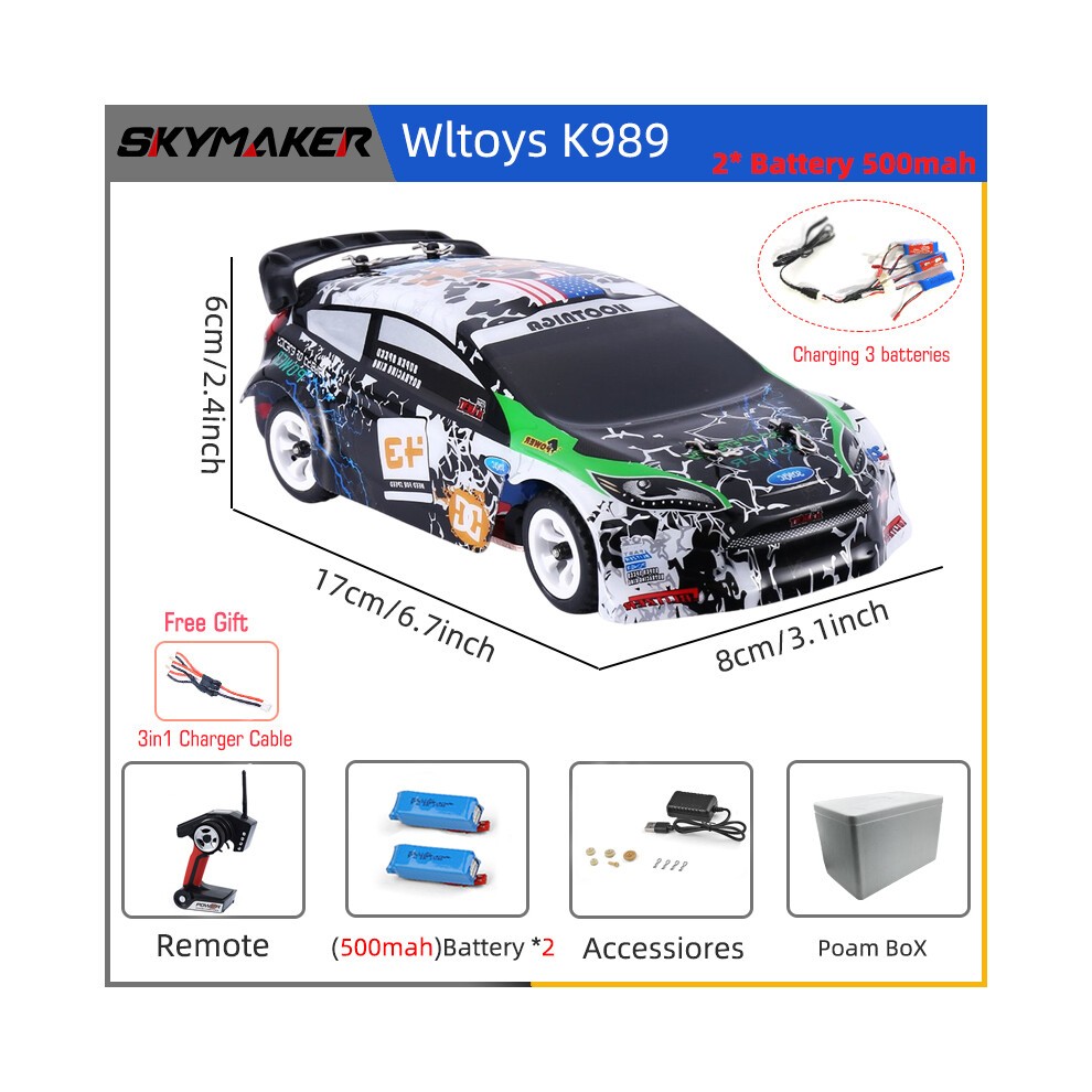 (Cable PB De 2B500 MAh) WLtoys K989 RC Racing Drift Car 1:28 4WD Drive Off-Road 2.4G Alta Velocidad 30 Km/h Aleación
