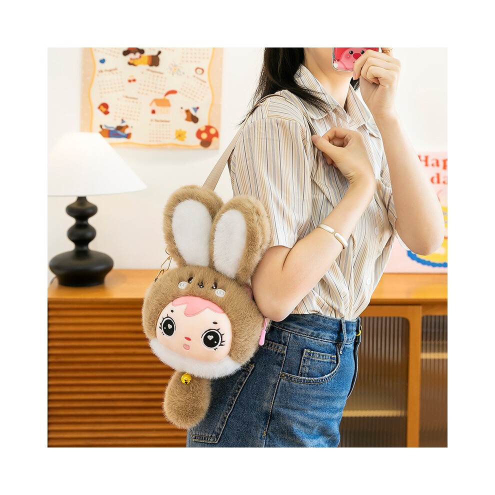 (Rose Red)Bolso De Hombro De Juguete De Felpa Para Bebé Tres Conejos Con Diseño De Cremallera Con Correa Ajustable thumbnail