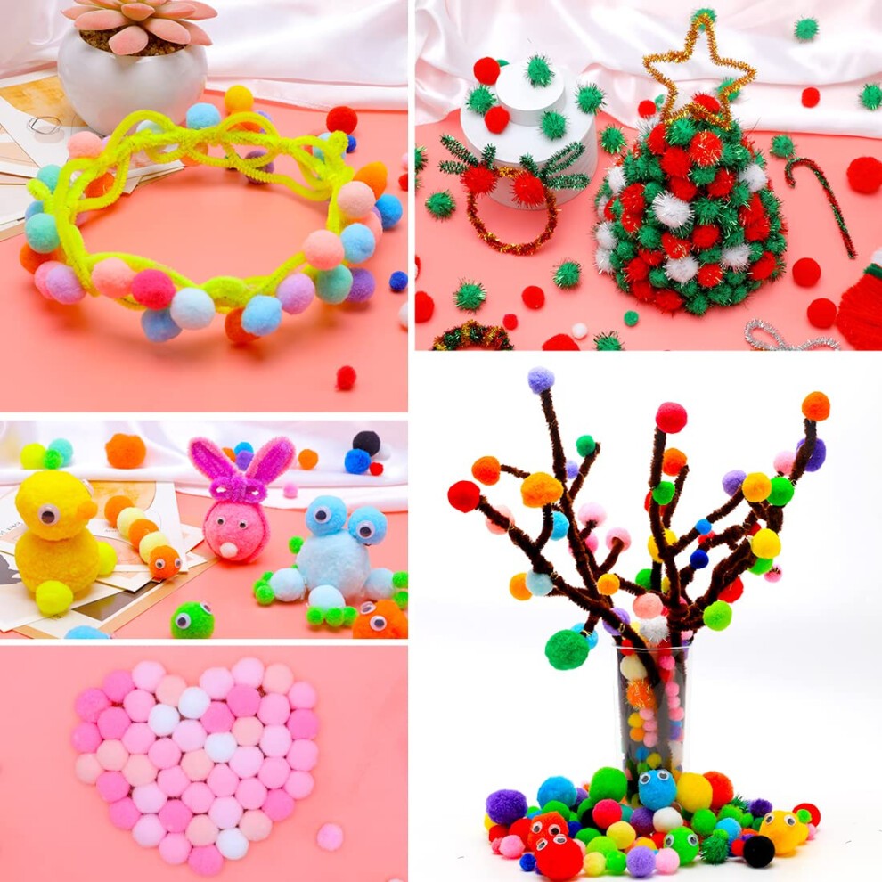 Iooleem Multi-Color Pom Poms  1200pcs Assorted Size & Color  Pom Poms for Arts and Crafts  Pom Pom Balls with Wiggle Eyes in Jar  Glitter Pom Poms  Cr thumbnail