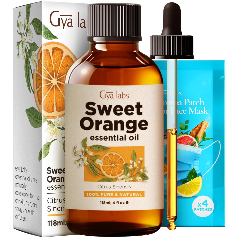 Gya Labs Orange Essential Oil for Diffuser & Skin - Huge 4 Fl Oz - 100% Pure Natural Orange Oil for Massage & Face - Sweet Orange Essential Oil for Cl