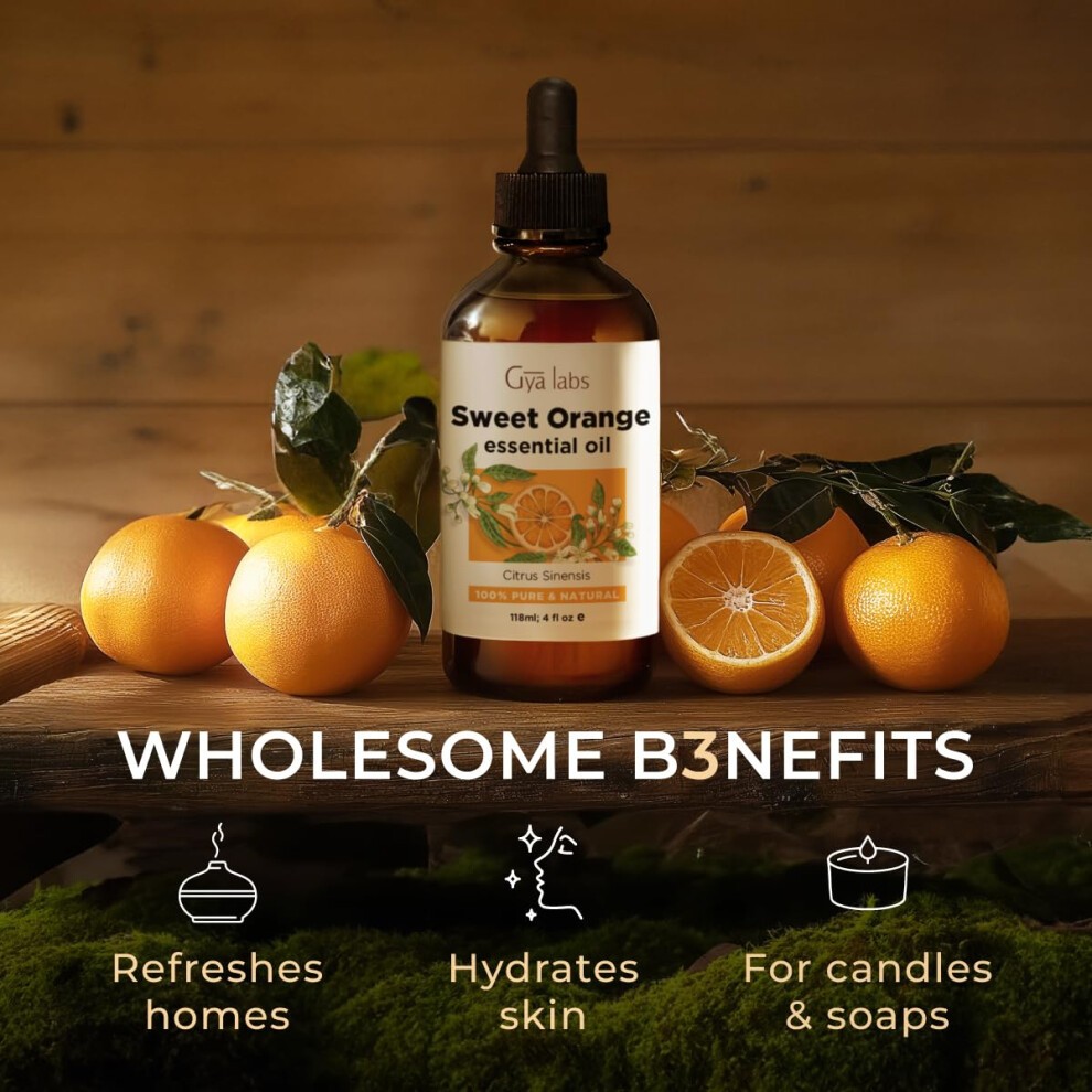 Gya Labs Orange Essential Oil for Diffuser & Skin - Huge 4 Fl Oz - 100% Pure Natural Orange Oil for Massage & Face - Sweet Orange Essential Oil for Cl thumbnail