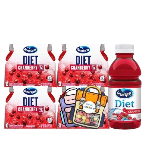 Ocean Spray Diet Cranberry Fruit Juice Drink 10 Fl Oz Plastic Bottles 24 Pack + 2 Reusable Snack Bags by KOOL8SHOP Infinite Deals