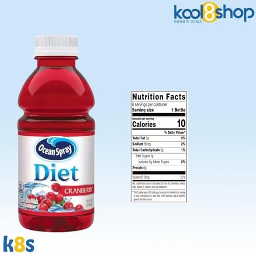 Ocean Spray Diet Cranberry Fruit Juice Drink 10 Fl Oz Plastic Bottles 24 Pack + 2 Reusable Snack Bags by KOOL8SHOP Infinite Deals thumbnail