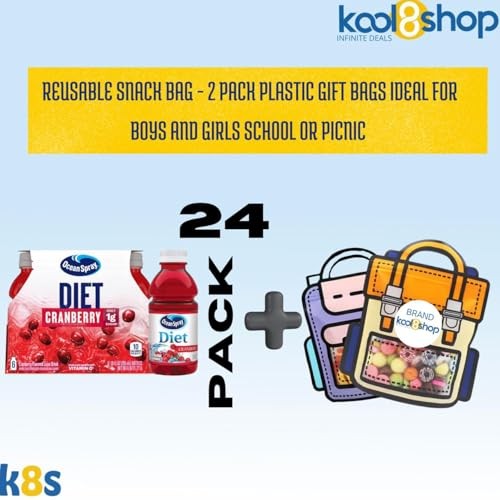 Ocean Spray Diet Cranberry Fruit Juice Drink 10 Fl Oz Plastic Bottles 24 Pack + 2 Reusable Snack Bags by KOOL8SHOP Infinite Deals thumbnail