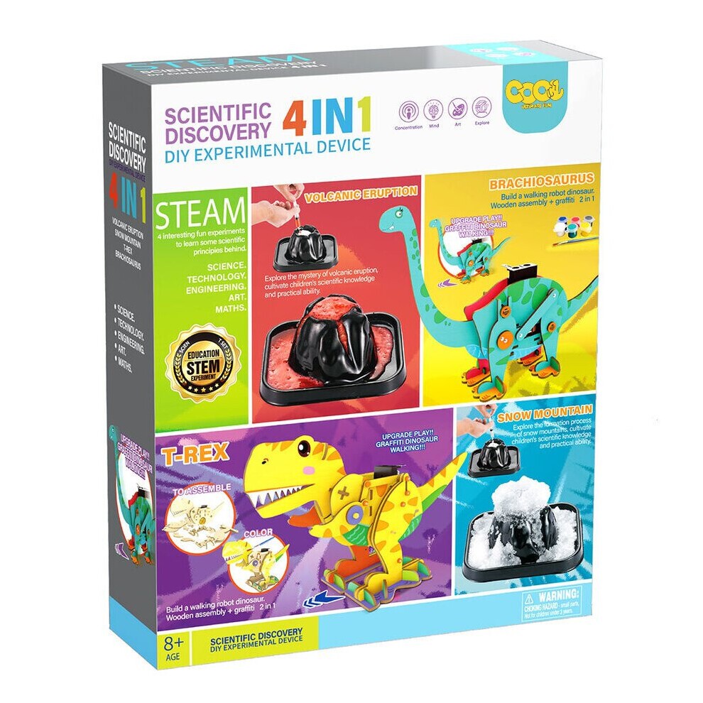 Coo11 Kit De Puzzle 4 En 1 En Bois à Monter Soi-même: Dinosaure, Iceberg, Expérience Scientifique, thumbnail
