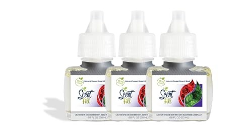 Scent Fill 100% Natural Sweet Rose & Basil Plug in Air Freshener, Scented Oil Refills, 3 Refills