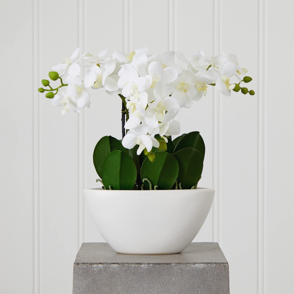 Nearly Natural 15in Phalaenopsis Silk Flower Arrangement