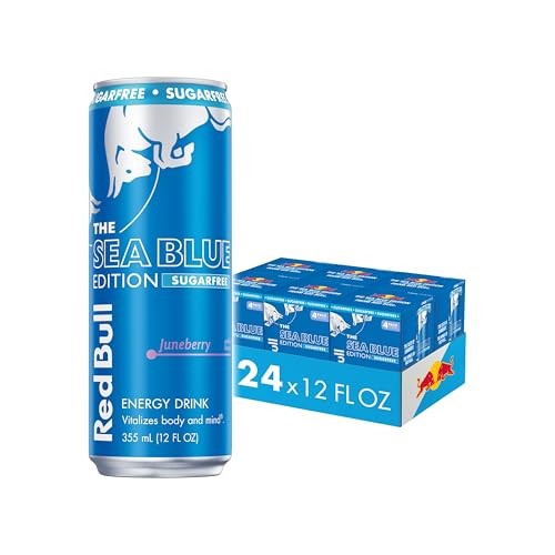 Red Bull Sea Blue Edition Sugar Free Energy Drink, Juneberry, 12 Fl. Oz., 6 X 4 Cans, Pack of 24 Cans, with 114mg Caffeine, Taurine & B Vitamins
