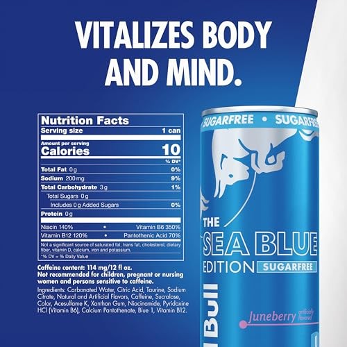 Red Bull Sea Blue Edition Sugar Free Energy Drink, Juneberry, 12 Fl. Oz., 6 X 4 Cans, Pack of 24 Cans, with 114mg Caffeine, Taurine & B Vitamins thumbnail