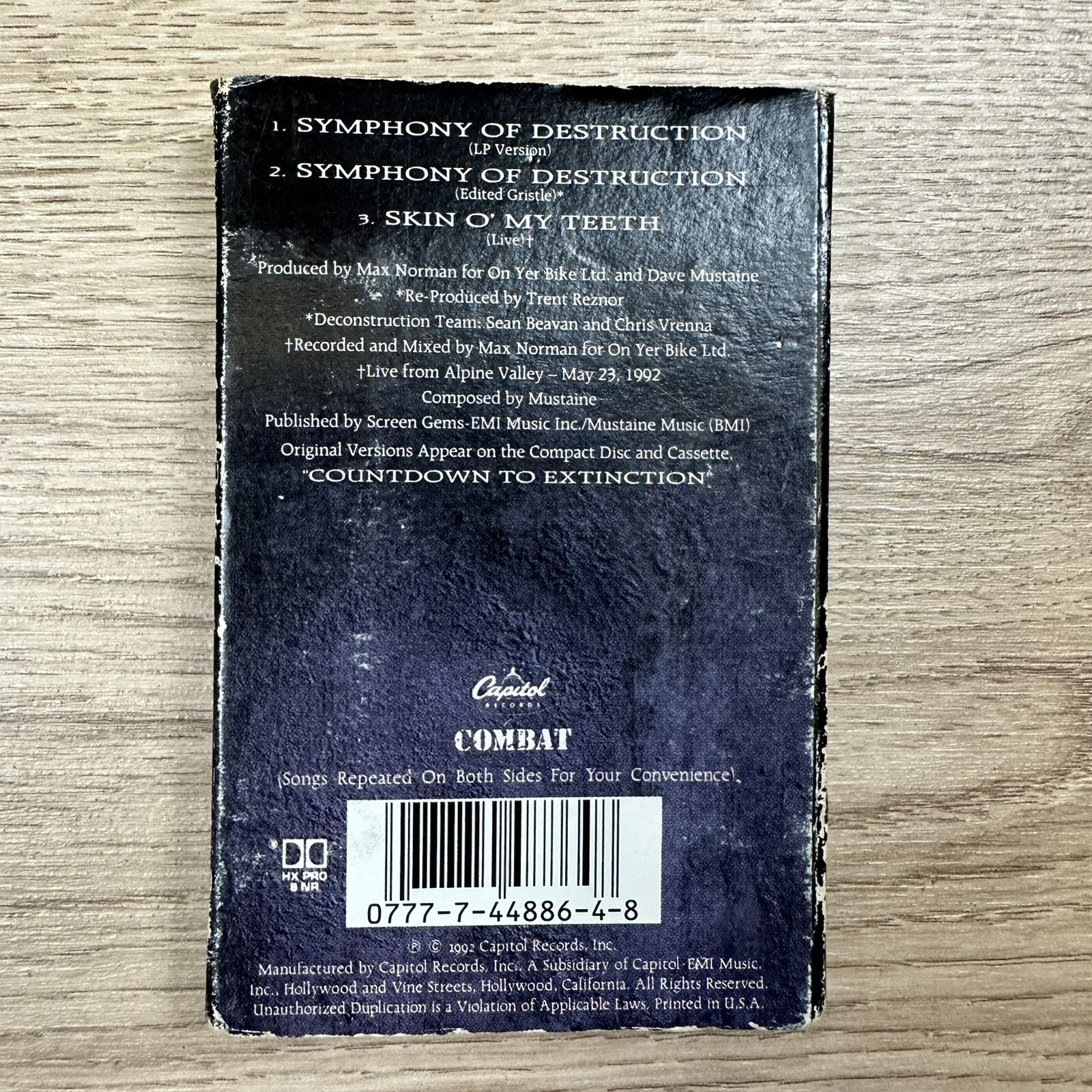 MEGADETH Symphony of Destruction CASSINGLE Cassette Tape Single Capitol Combat thumbnail