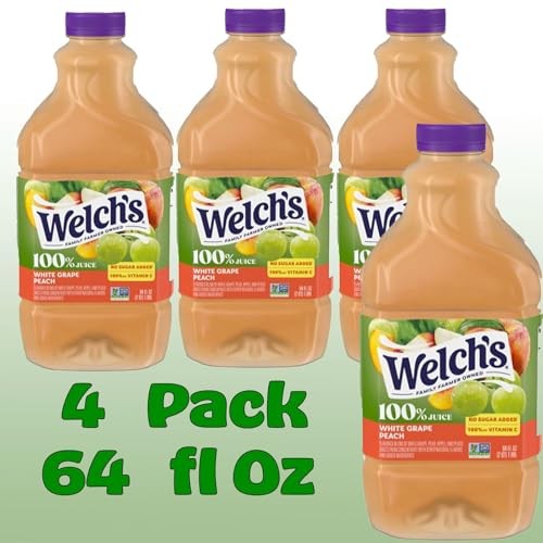 Welch's 100% White Grape Peach Juice Drink 64 Fl Oz Plastic Bottles 4 Pack + 15 Sugarcane Disposable Straws by KOOL8SHOP Infinite Deals thumbnail
