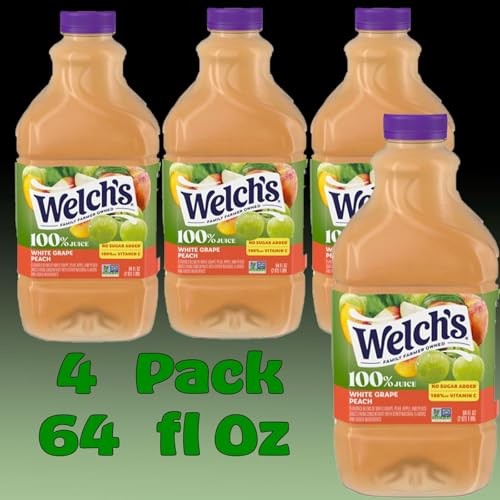 Welch's 100% White Grape Peach Juice Drink 64 Fl Oz Plastic Bottles 4 Pack + 15 Sugarcane Disposable Straws by KOOL8SHOP Infinite Deals thumbnail