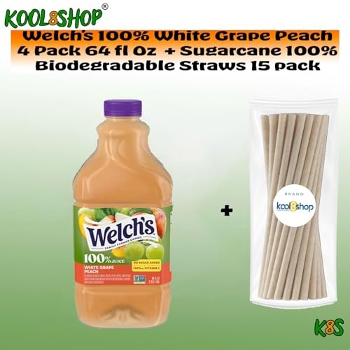 Welch's 100% White Grape Peach Juice Drink 64 Fl Oz Plastic Bottles 4 Pack + 15 Sugarcane Disposable Straws by KOOL8SHOP Infinite Deals thumbnail