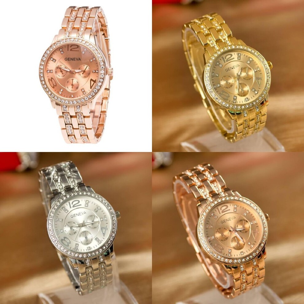 (Rose Gold)Orologio Donna Strass Tre Occhi Cinturino Acciaio Quarzo Decorativo Sottile Delicato thumbnail