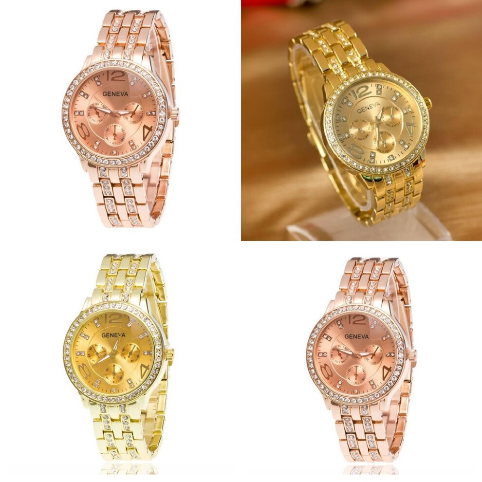 (Rose Gold)Orologio Donna Strass Tre Occhi Cinturino Acciaio Quarzo Decorativo Sottile Delicato thumbnail