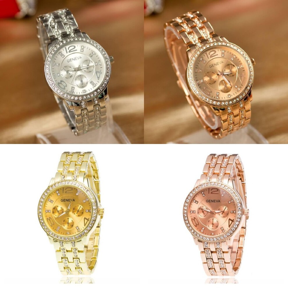 (Rose Gold)Orologio Donna Strass Tre Occhi Cinturino Acciaio Quarzo Decorativo Sottile Delicato thumbnail