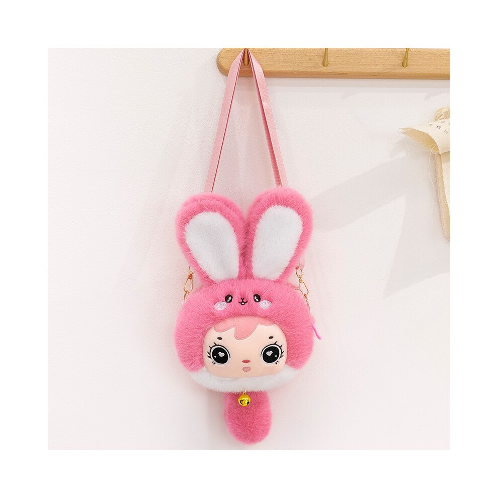 (Rose Red)Borsa a Tracolla Giocattolo Peluche Bambino Tre Conigli Con Tracolla Regolabile Design Cerniera thumbnail