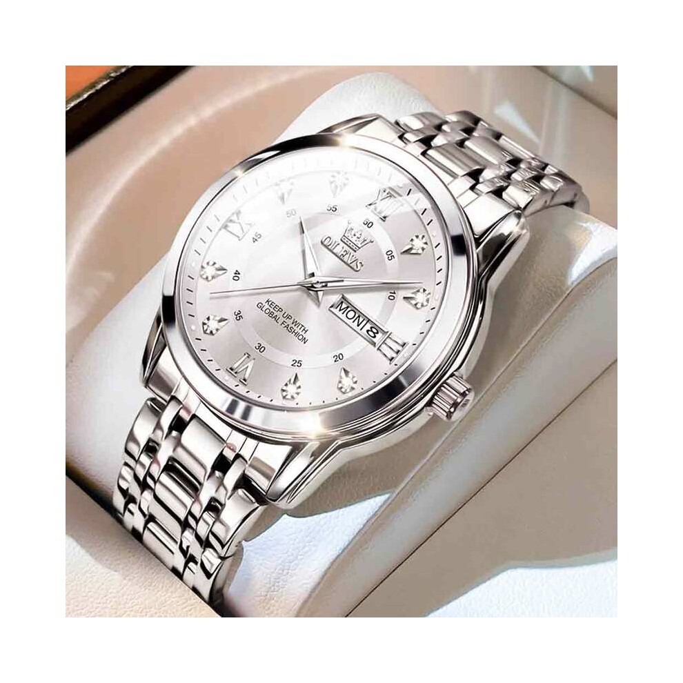 (5513 Bianco) Orologio Al Quarzo OLEVS Da Uomo Di Lusso Con Diamanti, Orologio in Oro, Impermeabile,