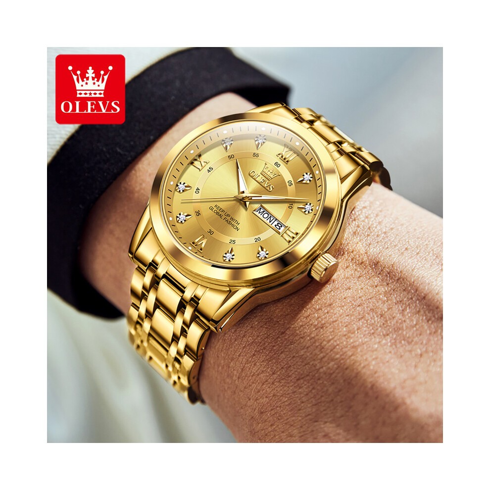 (5513 Bianco) Orologio Al Quarzo OLEVS Da Uomo Di Lusso Con Diamanti, Orologio in Oro, Impermeabile, thumbnail