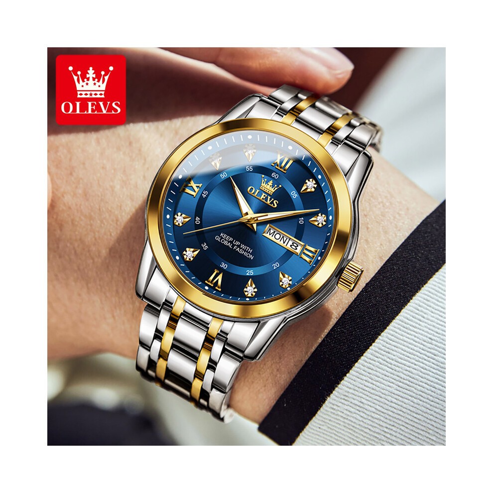 (5513 Bianco) Orologio Al Quarzo OLEVS Da Uomo Di Lusso Con Diamanti, Orologio in Oro, Impermeabile, thumbnail