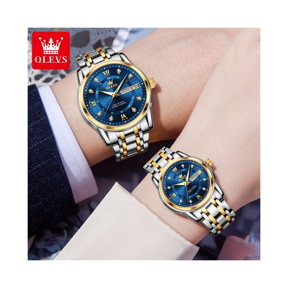 (Tutto Oro) OLEVS 5513 Coppia Di Orologi Da Polso Al Quarzo Impermeabili in Acciaio Inossidabile Di thumbnail