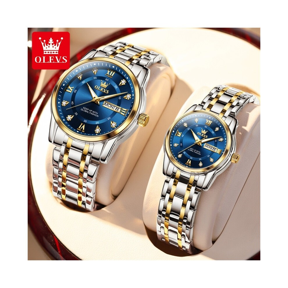 (Oro Blu) OLEVS 5513 Coppia Di Orologi Da Polso Al Quarzo Impermeabili Di Lusso per Uomo E Donna in
