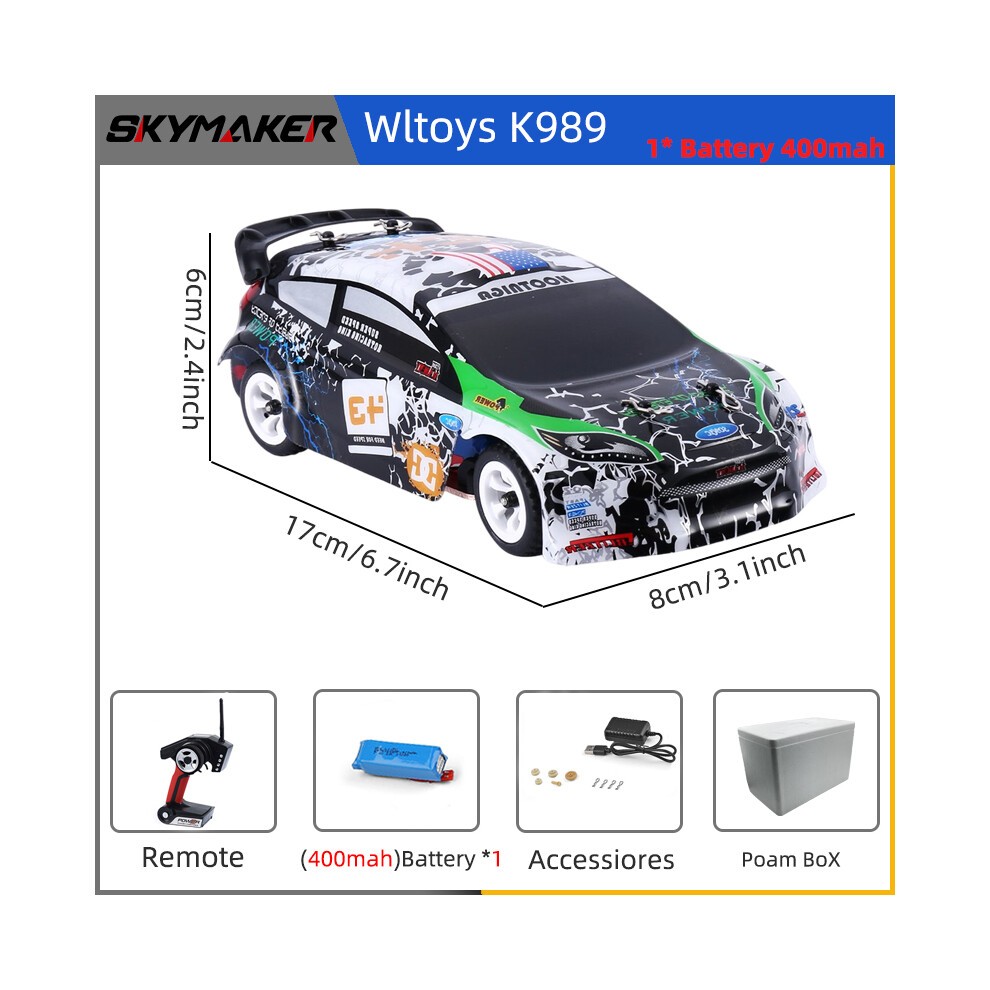 (-1B400mAh PB) WLtoys K989 Rc Racing Drift Car 1:28 4WD Off-road Rijden 2.4G Hoge Snelheid 30 Km / U
