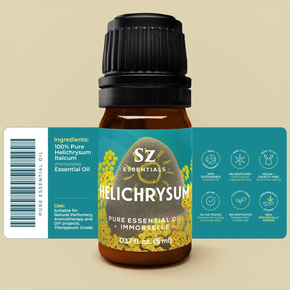 Sz Essentials - Helichrysum 100% Pure  Essential Natural Oil - Extracted from Helichrysum Italicum Immortelle - Pleasant & Sweet Scent with Floral Ove thumbnail