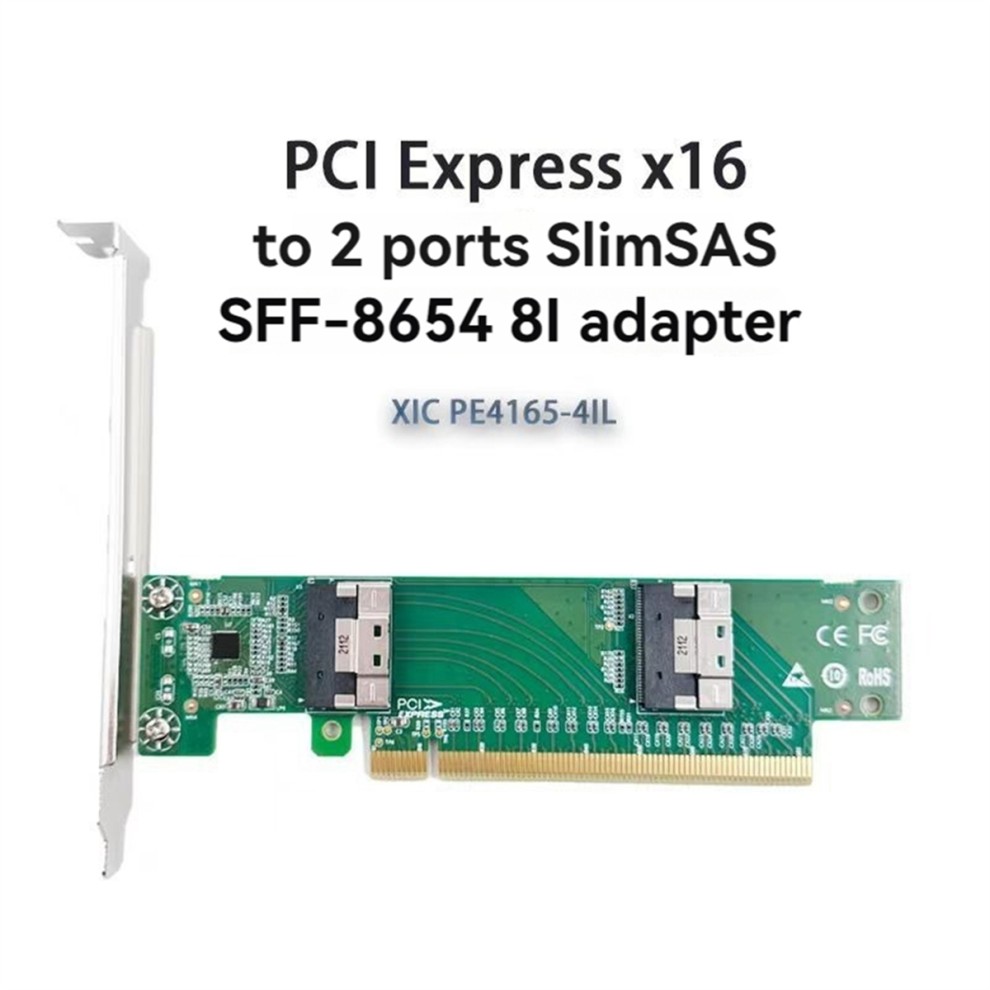 Placa Adaptadora PCI Express X16 Para 2 Portas SlimSAS SFF-8654 8I Adaptador Portátil Multifuncional thumbnail