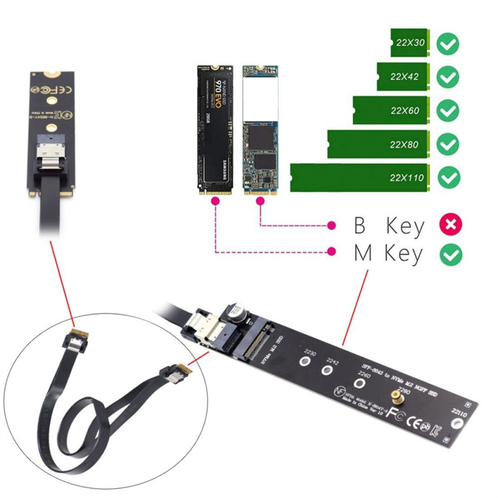 NGFF M.2 NVME M-Key SSD Cabo De Extensão Macho Para Fêmea 40 Cm Com Conector Adaptador SFF-8654 Placa-Mãe 2280/22110 thumbnail