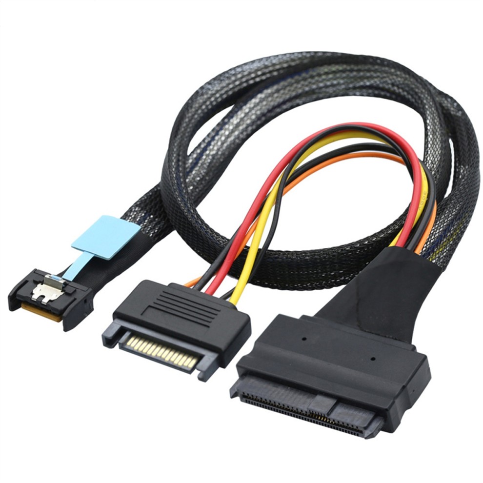 Cabo Adaptador Gen5 MCIO Slimline SFF-8654 4I Para SAS 8639 U.2 + De Alimentação SATA 15P, 1 M thumbnail