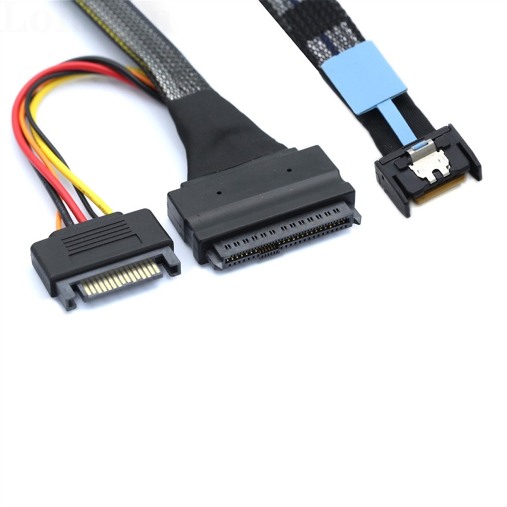Cabo Adaptador Gen5 MCIO Slimline SFF-8654 4I Para SAS 8639 U.2 + De Alimentação SATA 15P, 1 M thumbnail