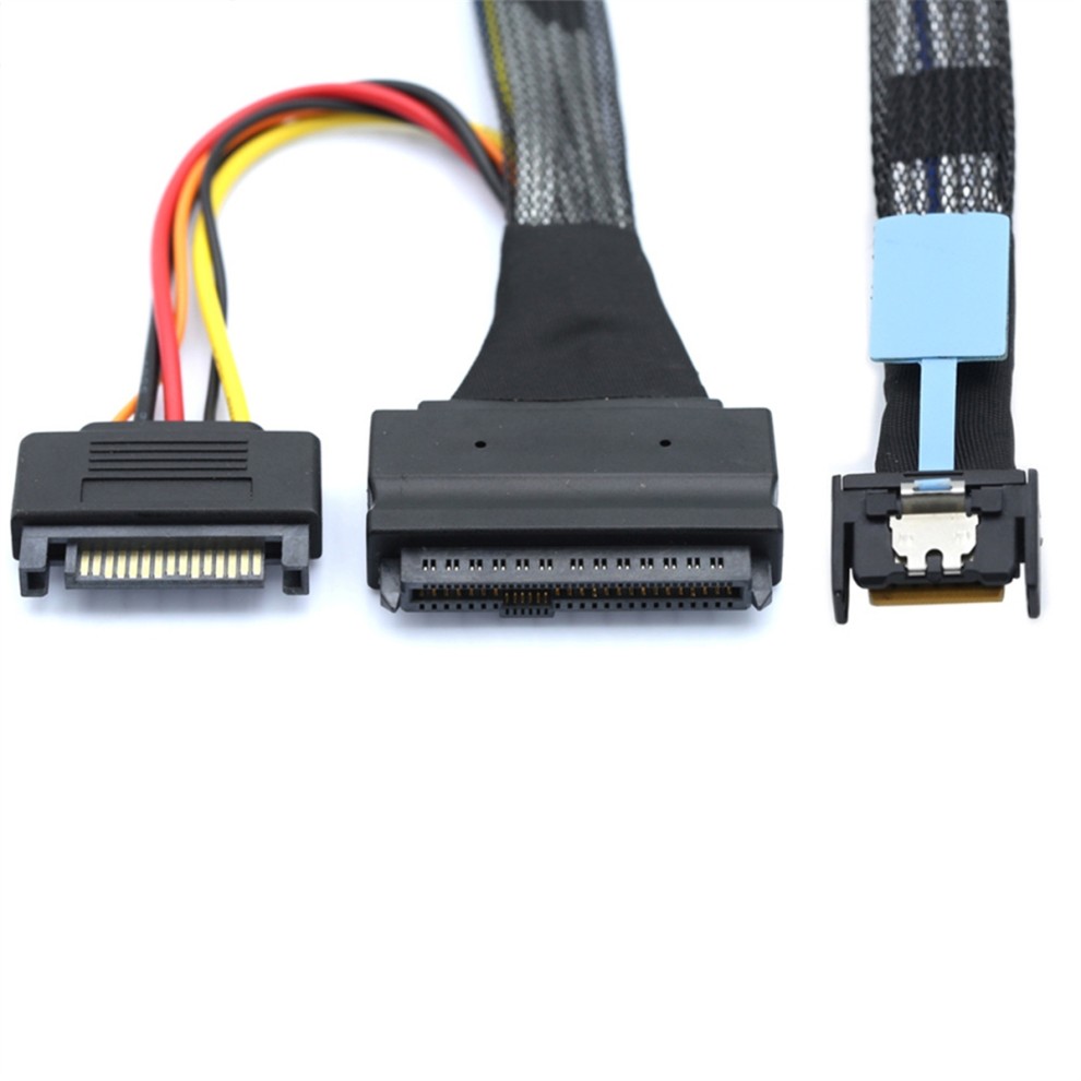 Cabo Adaptador Gen5 MCIO Slimline SFF-8654 4I Para SAS 8639 U.2 + De Alimentação SATA 15P, 1 M thumbnail