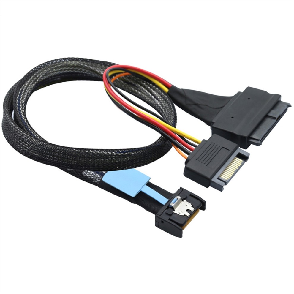 Cabo Adaptador Gen5 MCIO Slimline SFF-8654 4I Para SAS 8639 U.2 + De Alimentação SATA 15P, 0,5 M
