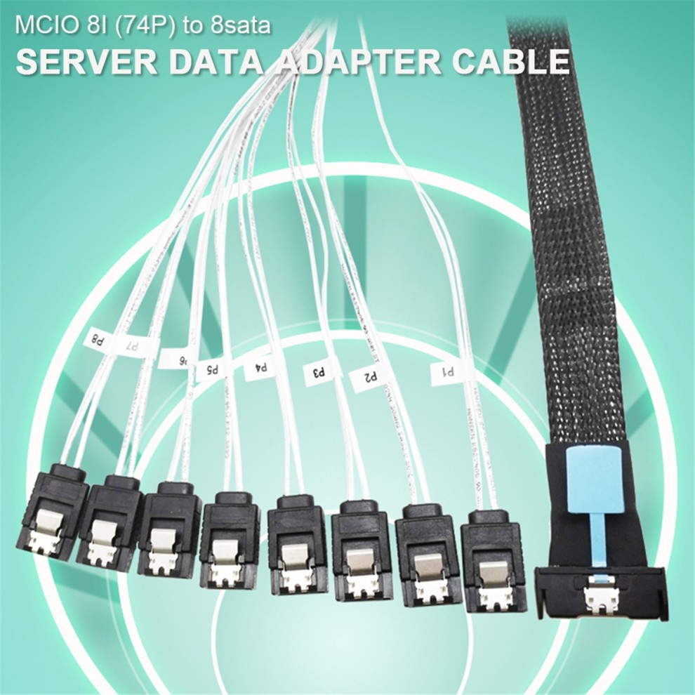 0.5M PCI-E Slimline SAS SFF-8654 8I to 8X SATA Server Hard Drive Conversion Cable 74P 8xSATA 7P Cord