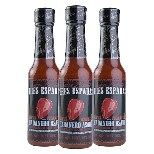 Salsa Picante Tres Espadas | Habanero Hot Sauce | Hot Salsa Crafted with Mexican Habaneros | Hot Sauce Bottles 5 FL OZ Each (Habanero Red Pepper, 3 Pa