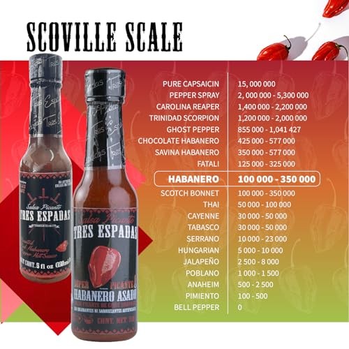 Salsa Picante Tres Espadas | Habanero Hot Sauce | Hot Salsa Crafted with Mexican Habaneros | Hot Sauce Bottles 5 FL OZ Each (Habanero Red Pepper, 3 Pa thumbnail