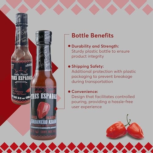 Salsa Picante Tres Espadas | Habanero Hot Sauce | Hot Salsa Crafted with Mexican Habaneros | Hot Sauce Bottles 5 FL OZ Each (Habanero Red Pepper, 3 Pa thumbnail