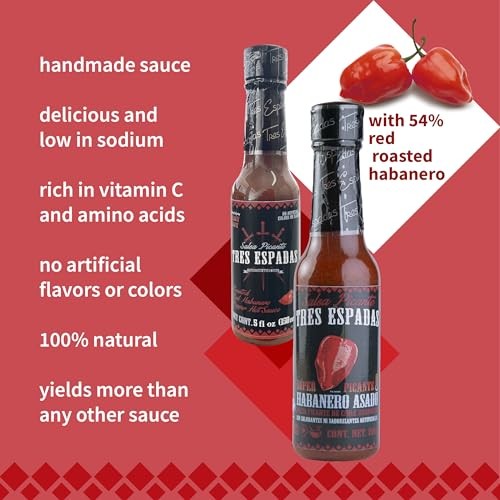 Salsa Picante Tres Espadas | Habanero Hot Sauce | Hot Salsa Crafted with Mexican Habaneros | Hot Sauce Bottles 5 FL OZ Each (Habanero Red Pepper, 3 Pa thumbnail