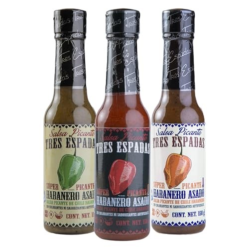 Salsa Picante Tres Espadas | Habanero Hot Sauce | Hot Salsa Crafted with Mexican Habaneros | Hot Sauce Bottles 5 FL OZ Each (Mixed Habanero Pepper Fla