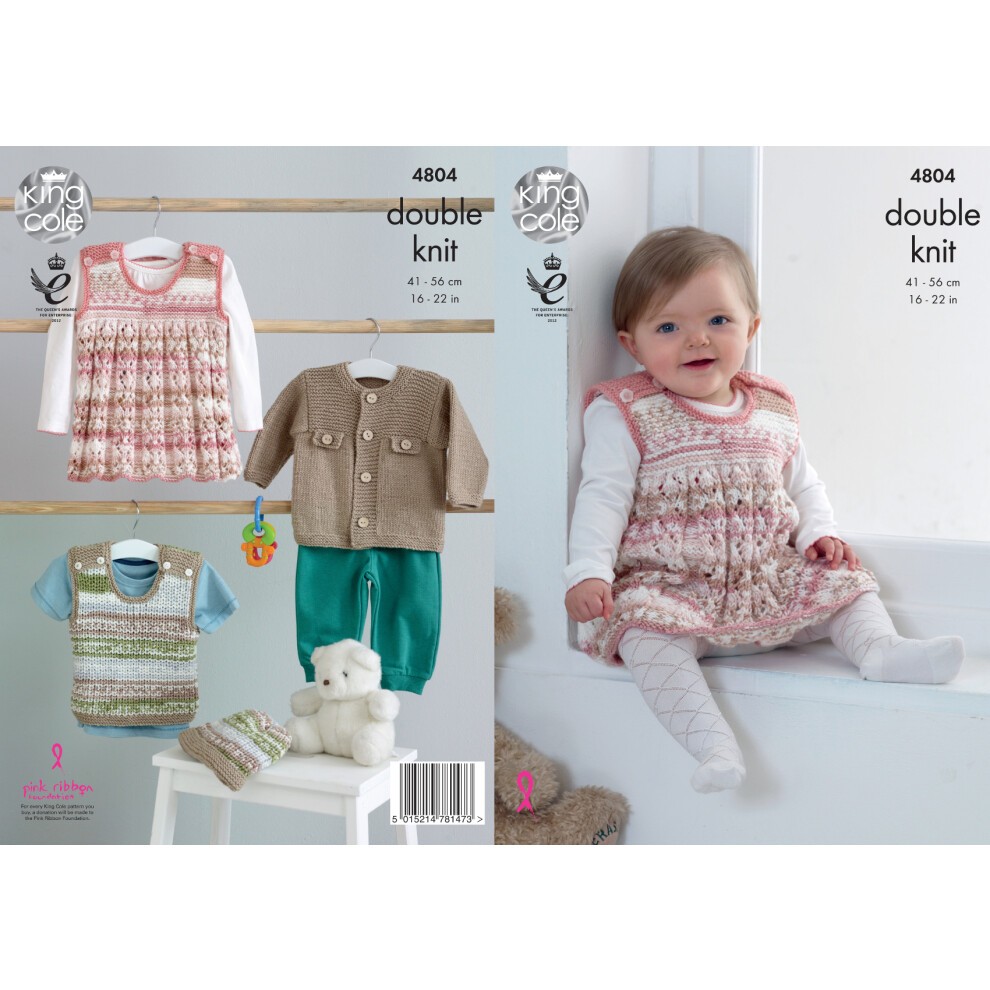 King Cole 4804 DK Knitting Pattern Baby Jacket Dress Tank Top & Hat
