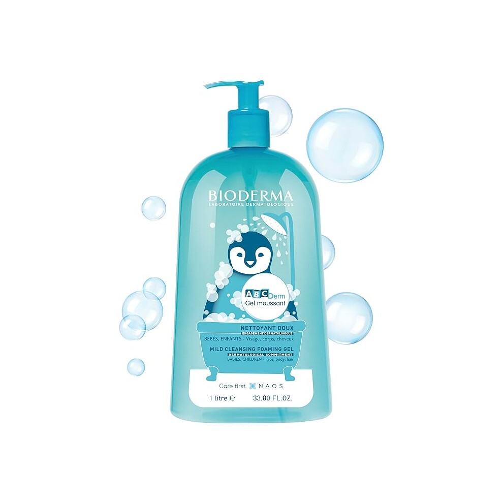 Bioderma ABCDerm Mild Cleansing Foaming Gel 1L | Gentle Baby Body Wash & Cleanser for Sensitive Skin | Shower Gel