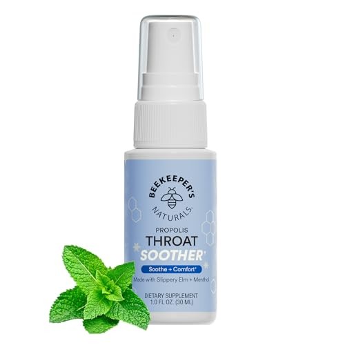 Beekeepers Naturals Propolis Throat Support Cool and Calm Spray - Propolis Menthol - 1 Fl Oz: Cold, Cough or Flu Treatment, Contains Vitamin C
