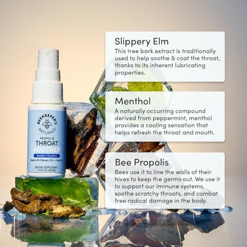 Beekeepers Naturals Propolis Throat Support Cool and Calm Spray - Propolis Menthol - 1 Fl Oz: Cold, Cough or Flu Treatment, Contains Vitamin C thumbnail