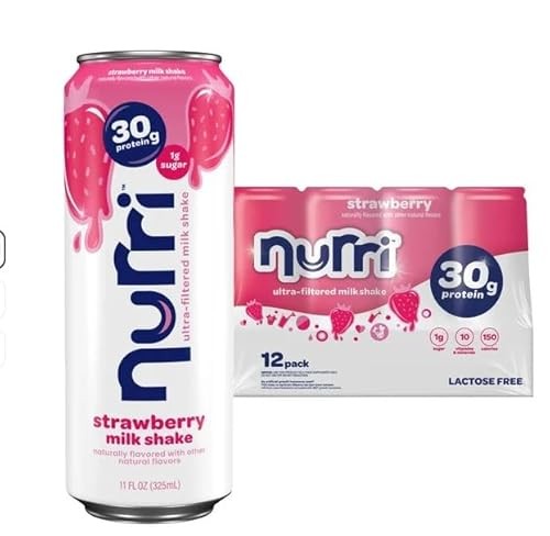 Nurri - 30g Protein Ultra Filtered Milk Shake – Strawberry - Lactose Free, Low Sugar, 150 Calories, 10 Vitamins and Minerals - 11 Fl Oz, 12 Cans