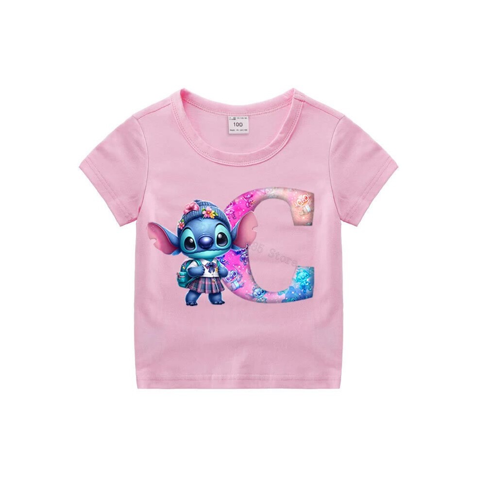 (SDZ 3119, 130) Disney Stitch Name Combination Letter a-Z Print T-shirts for Girls Clothes Kids Summer Short Sleeve Tops Cotton Stich Clothing thumbnail
