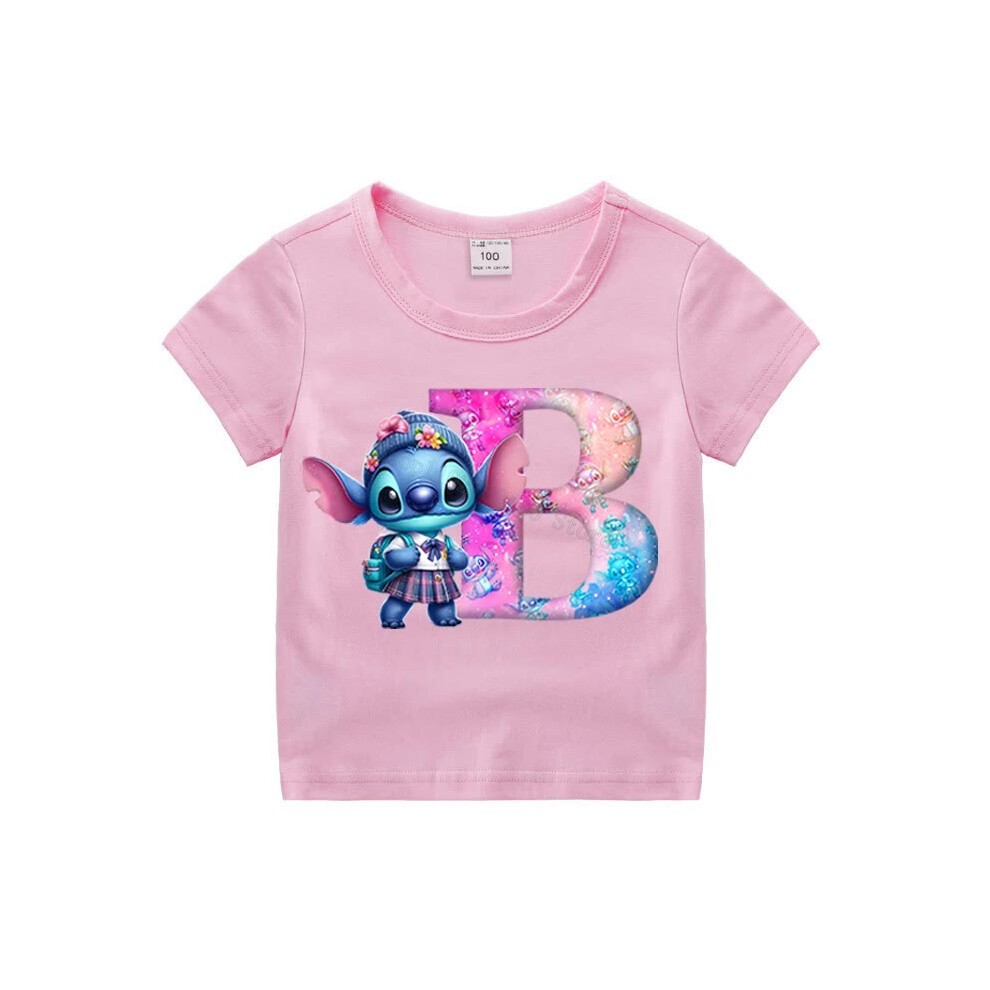 (SDZ 3119, 150) Disney Stitch Name Combination Letter a-Z Print T-shirts for Girls Clothes Kids Summer Short Sleeve Tops Cotton Stich Clothing thumbnail