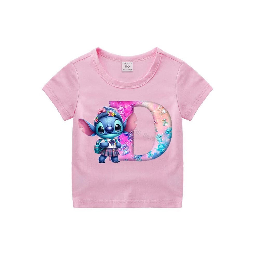 (SDZ 3119, 100) Disney Stitch Name Combination Letter a-Z Print T-shirts for Girls Clothes Kids Summer Short Sleeve Tops Cotton Stich Clothing thumbnail