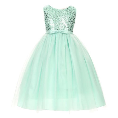 Big Girls Mint Sequin Bodice Bow Accent Tulle Junior Bridesmaid Dress 12