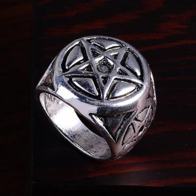 Retro Star Print Carving Men Hip Pop Punk Stainless Steel Band Ring Jewelry